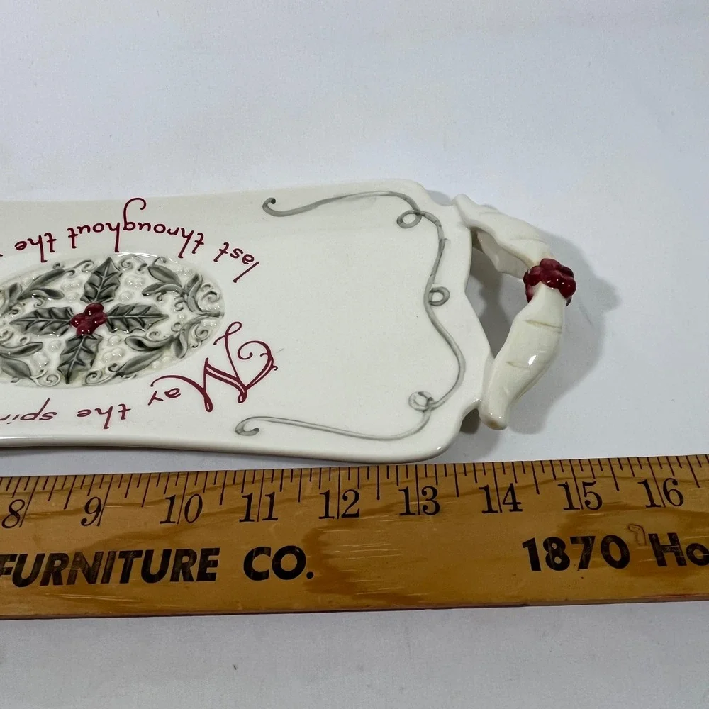 Amscan‎ Ceramic Serving Tray Christmas Holly May Spirit of Giving 15.5x5.5